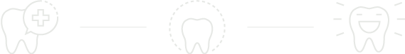 Dental health tooth with plus sign icon, tooth with dotted circle icon, and tooth with smiling face icon